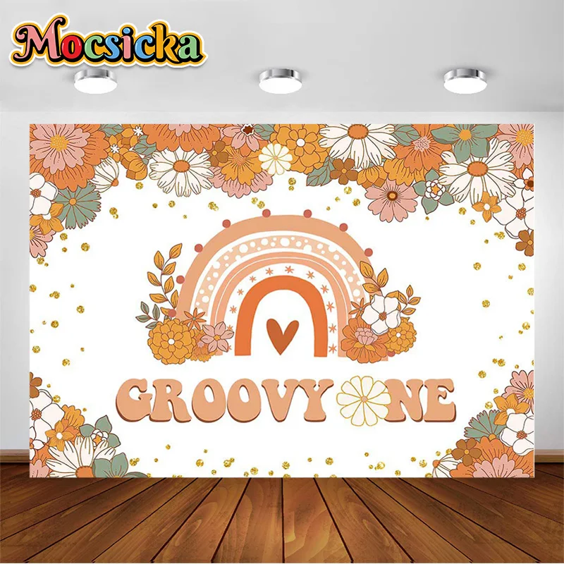 

Groovy One Birthday Backdrop Boho Rainbow Photography Background Groovy 1st Birthday Party Decorations Flower Daisy Backdrops