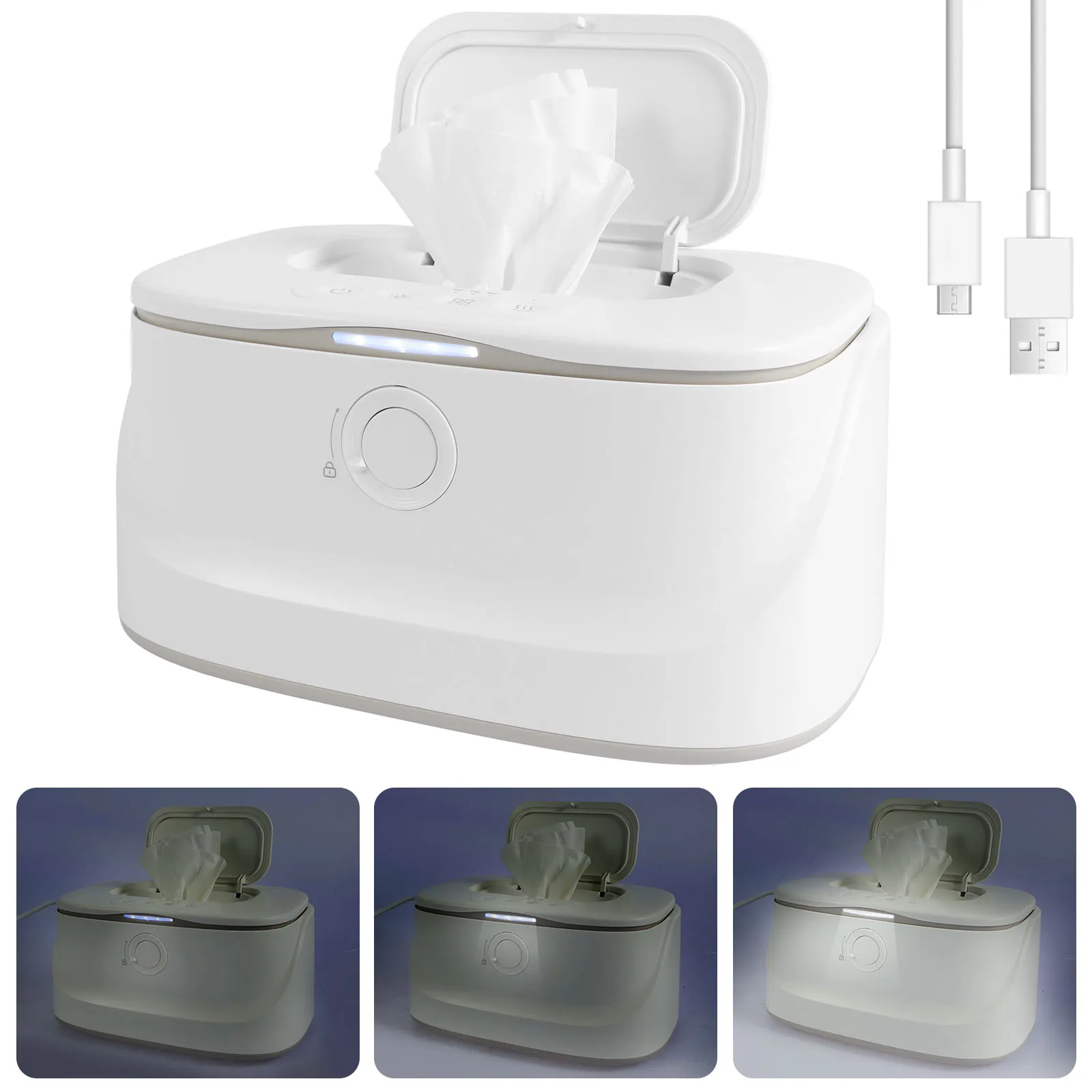 ABS Baby Wipe Warmer with LED Light and Adjustable Temperature