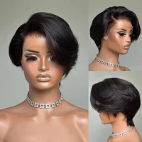 Perruque coupe lutin droite dentelle transparente cheveux humains 13 × 4 perruques de cheveux humains perruque courte Bob pour femme noire Babyhair naissance des cheveux naturelle 3