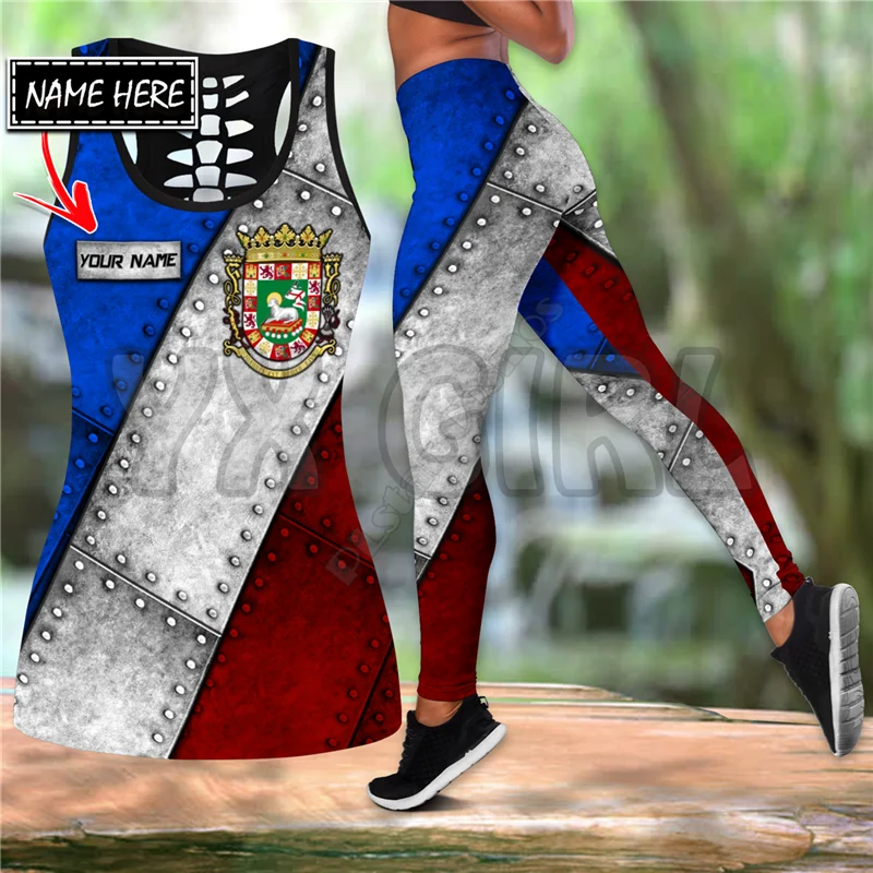 Customize Name Puerto Rico   3D Printed Tank Top+Legging Combo Outfit Yoga Fitness Legging Women