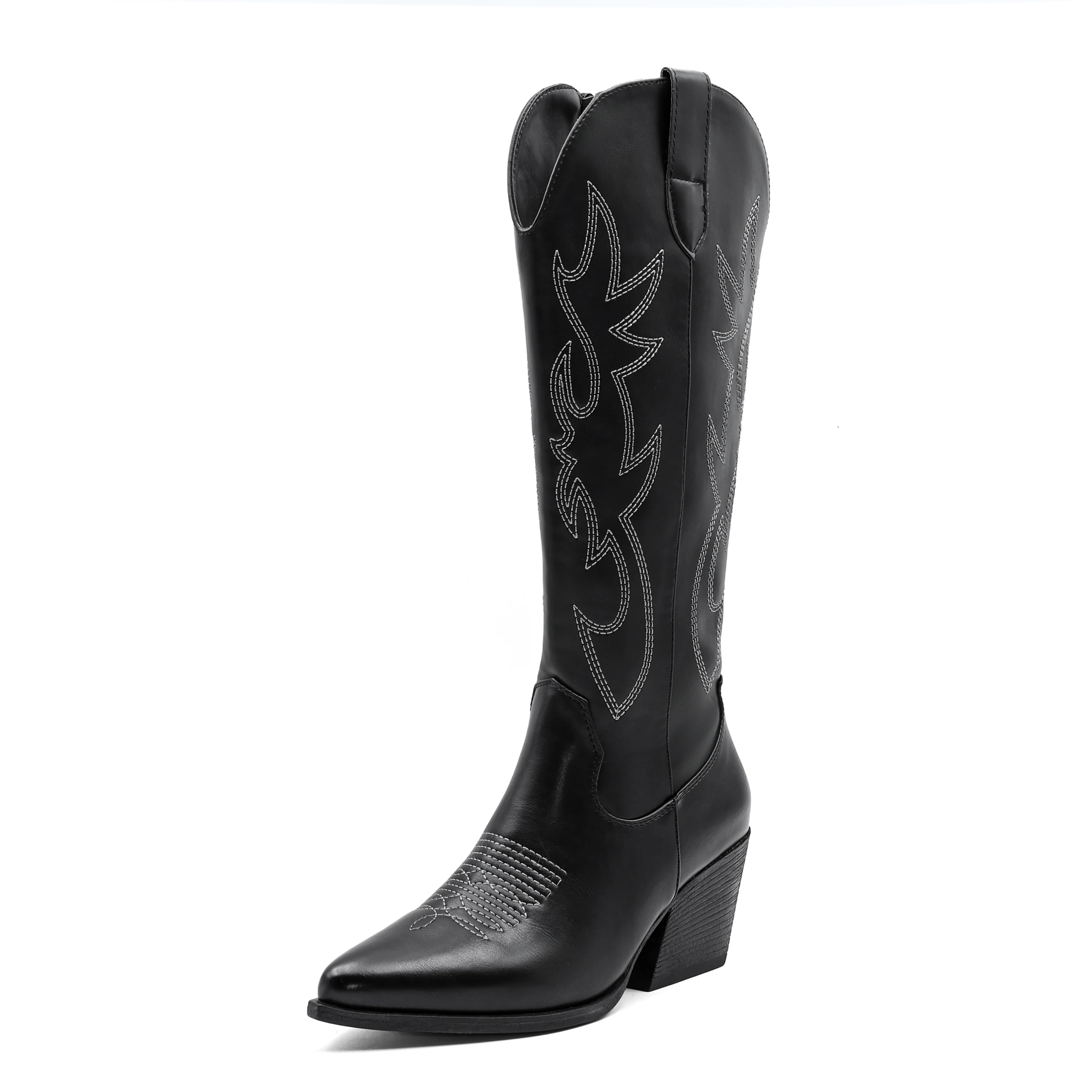 Shoes for Women New Embroidered Western Cowboy Boots Women Autumn Pointed Toe Thick Heel High Knee Boots - 3