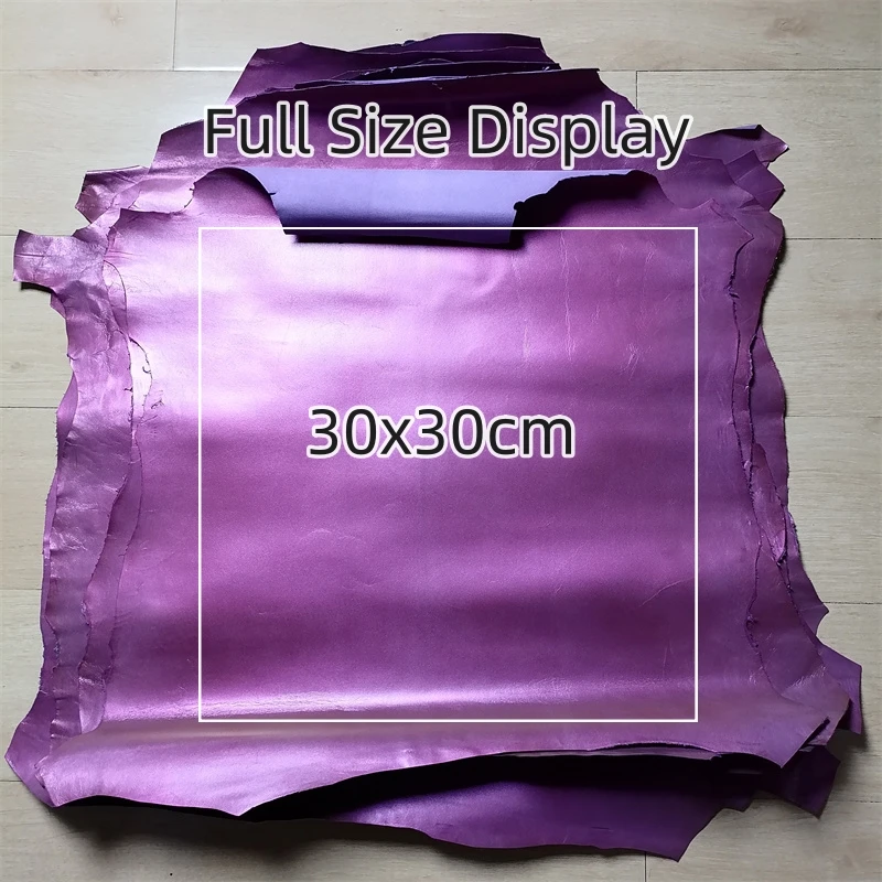 Royal Blue and Purple Pink Top-Grain Goatskin Leather Fabric - Handmade DIY Sheepskin Lining Material