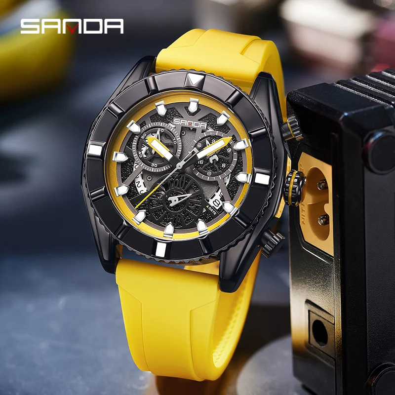 New Foreign Trade Quartz Men's Three Eyes and Six Pin Sanda 5309 Watch Fashion Trend Outdoor Waterproof Simple Calendar Table