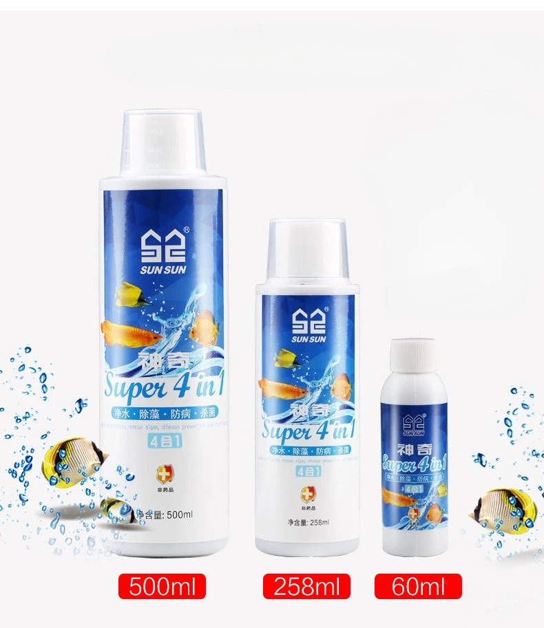 مكيف مياه حوض السمك 4 في 1 من Sunsun - ينظف/التحكم في الطحالب/مزيل الكلور/مثبت PH - آمن للأسماك الاستوائية والنباتات