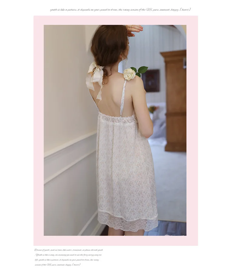 Summer Sexy pajama Women lace lace cotton V-neck hollowed-back slip dress Nightdress