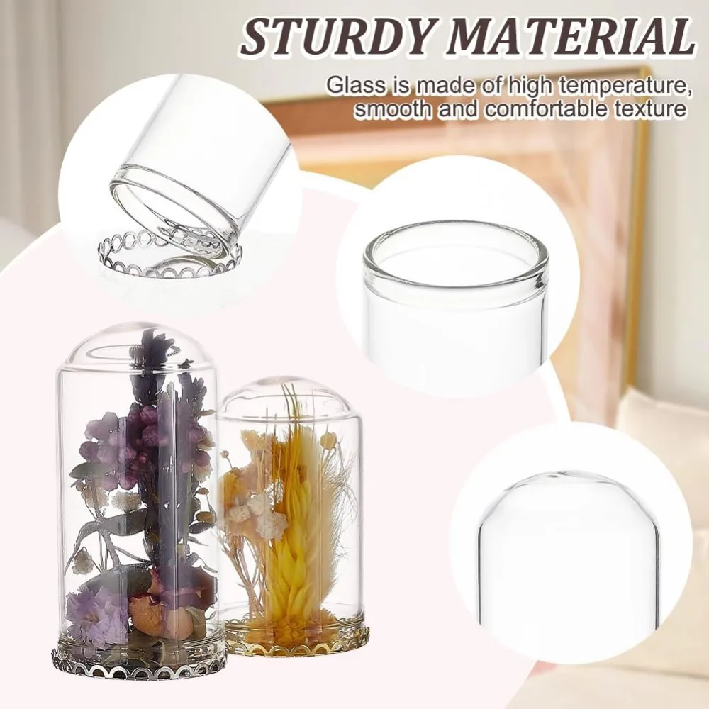 12Sets Mini Clear Glass Cloche Dome 1.5/2/2.3Inch Glass Display Cloche Dome with 3 Colors Metal Base Bell Jar for Candles