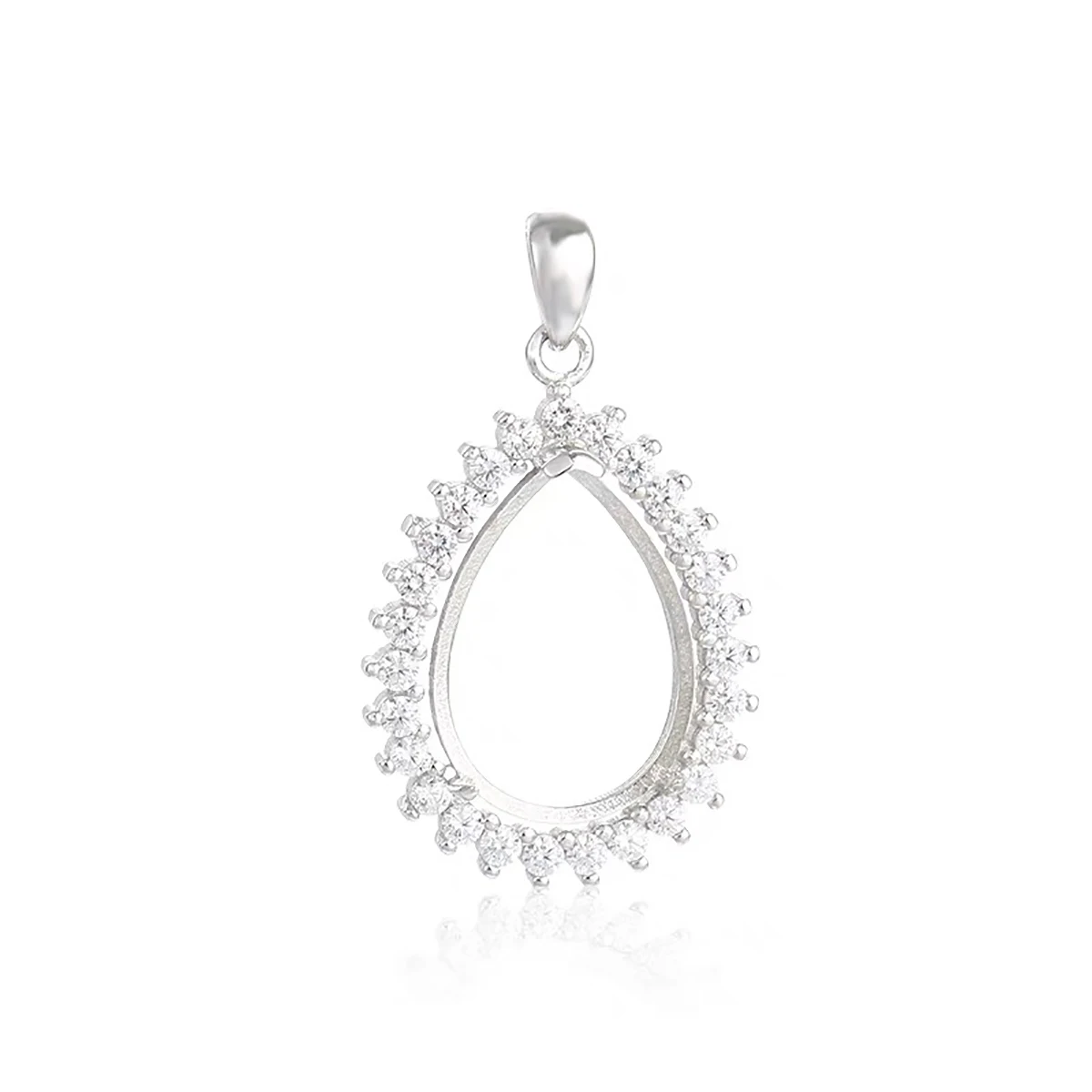 925 Sterling Silver CZ Bezel Cup Tray Pendant Setting fit 13X17mm Drop Gemstone Pendant Base Blank DIY Jewelry Making Craft