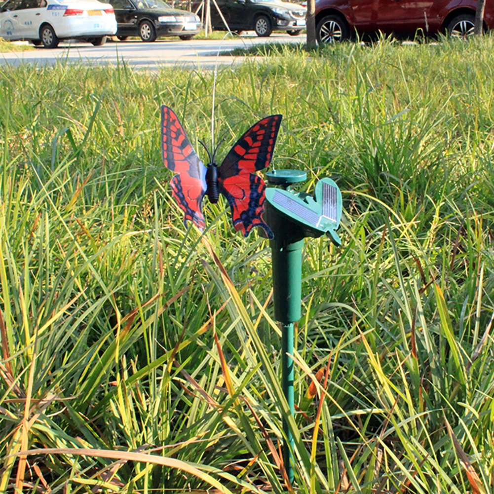 5-2Pcs Solar Garden Dancing Ornament Solar Powered Flying Wobble Butterfly Bird Garden Stake for Patio Landscape Ornament