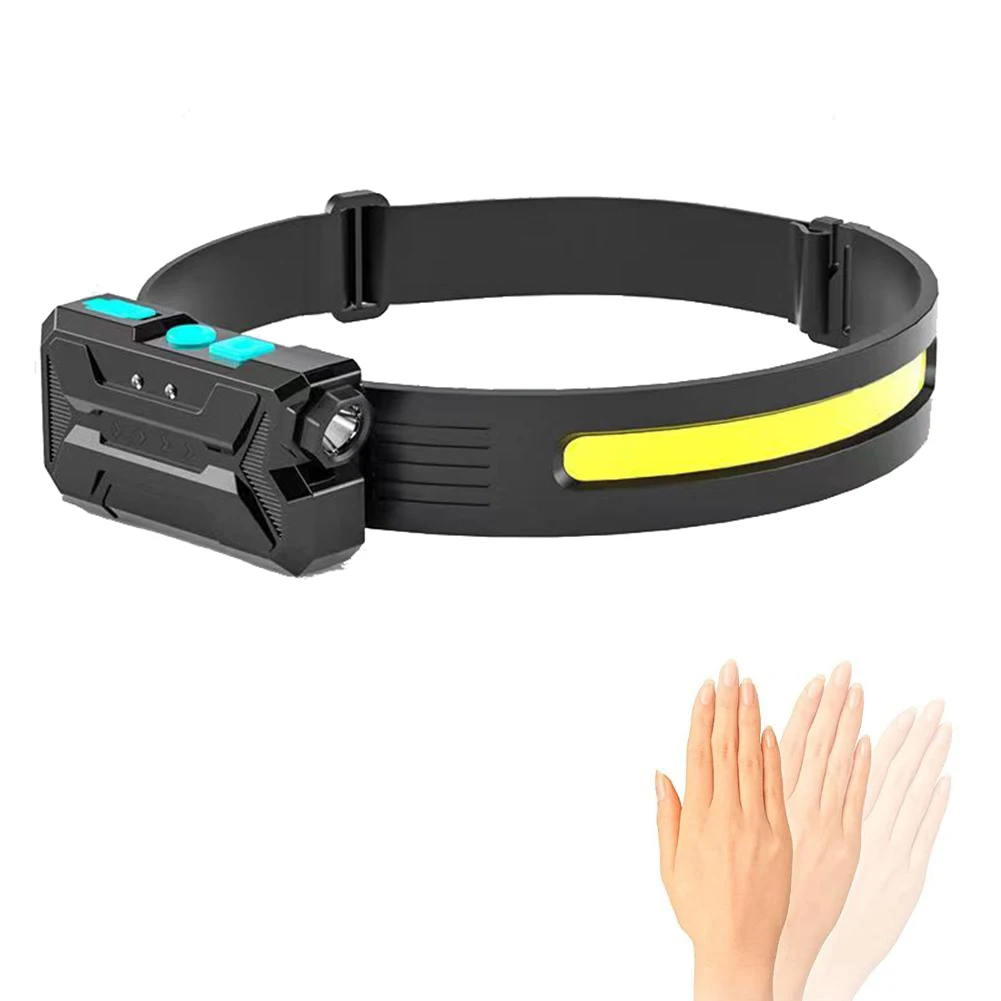 COB LED 야간 주행 손전등, USB 충전, 웨이브 유도 낚시 조명, 전원 디스플레이 센서, 야외용 휴대용 헤드램프