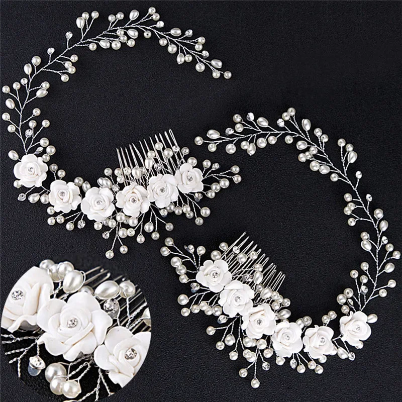 2 Pettini Per Capelli Da Sposa Con Strass Argento - Fiori In Cristallo, Accessori Per Damigelle - 3