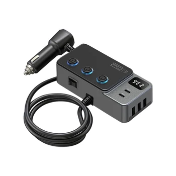Caricabatteria per auto multifunzionale ad alta potenza da 120 W Accendisigari per auto con ricarica super veloce da uno a tre Display della tensione del caricabatterie rapido