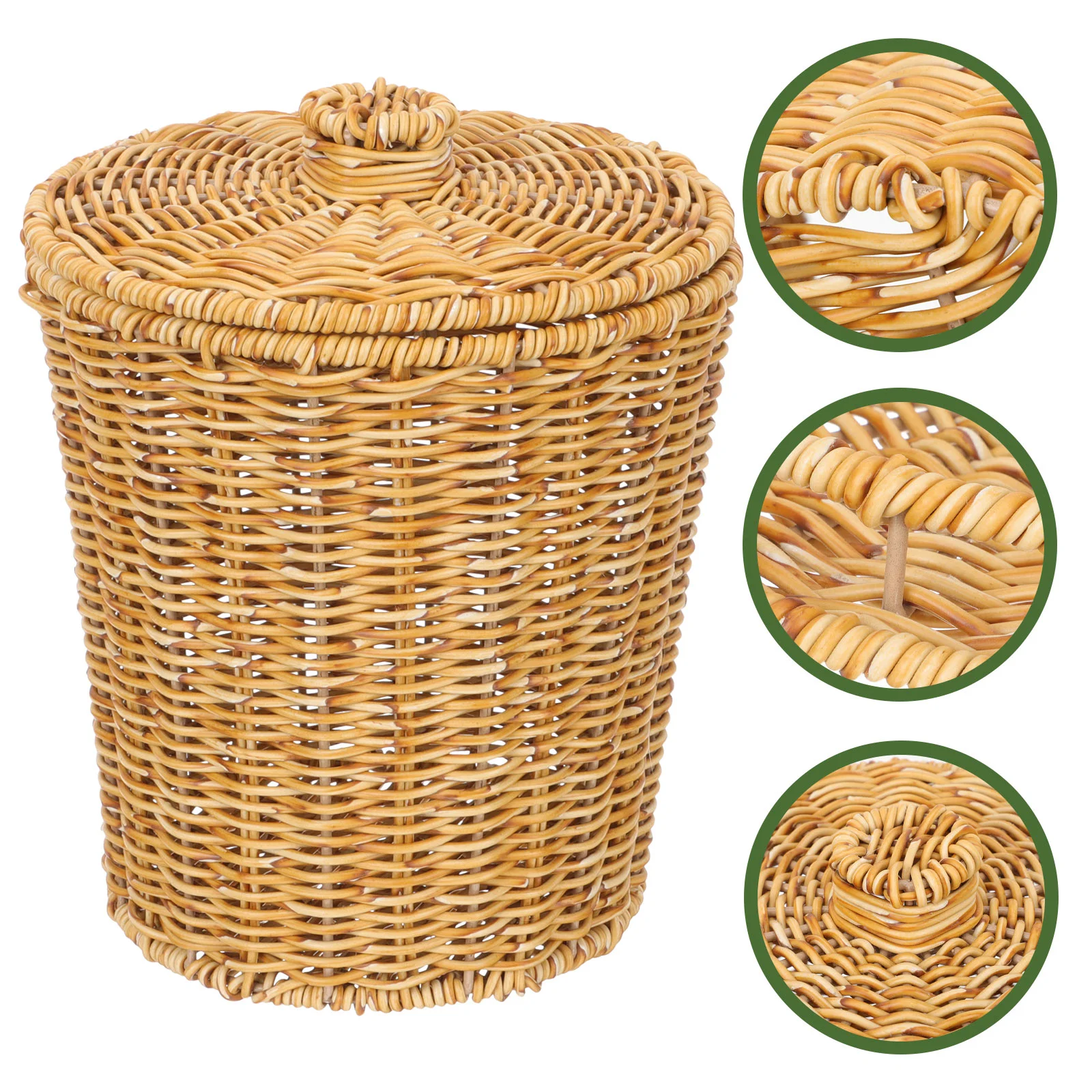 

Imitation Rattan Storage Basket With Lid Round Storage Basket Waste Basket For Bedroom