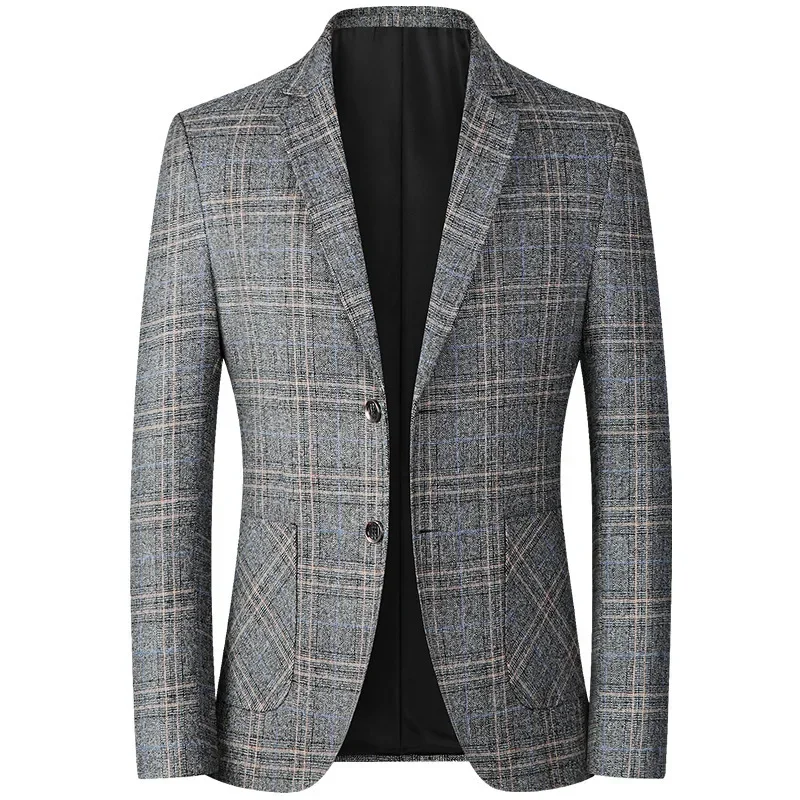 

TPJB New Men's Suit Jacket High-quality Men's Clothing Business Casual Men's Blazers Handsome Plaid Slim Fit Blazer Size 4XL-M