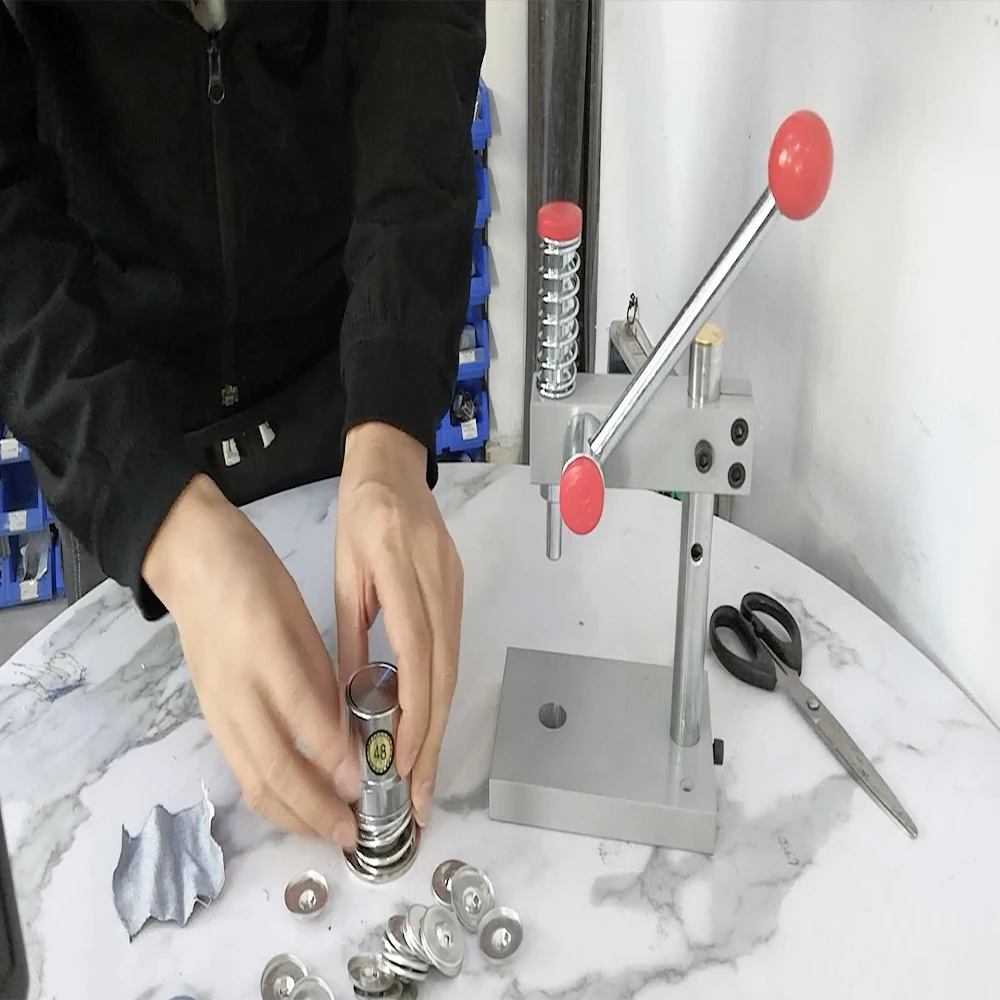 Metal Hand Press Machine for Eyelet Grommet Covered Fabric Button Snap Buttons Double Cap Rivets DIY Handmade Accessories