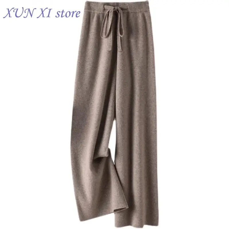 New Knitted Wide-leg Pants for Women in Autumn Winter Thickened High-waisted White Straight Casual Floor-length Pants y2k pants