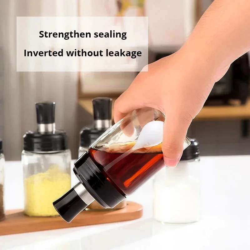Seasoning Jar 3Pcs 250ml Condiment bottle with spoon Spice Tank Automatic Opening and Closing Plastics for Filling Seasoning Oil Salt Vinegar