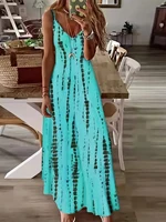 Women's Casual Loose V-neck Tie Dye Printed Spaghetti Maxi Dress Summer Beach Vacation Long Dress - Image 2