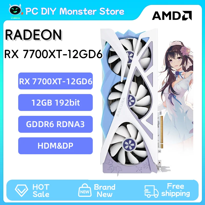 Yeston RADEON RX 7700XT-12GD6 AMD Game Graphics Card plates placa de Video Card Board GPU PC Computer 12GB 192bit AMD RX 7700XT 1