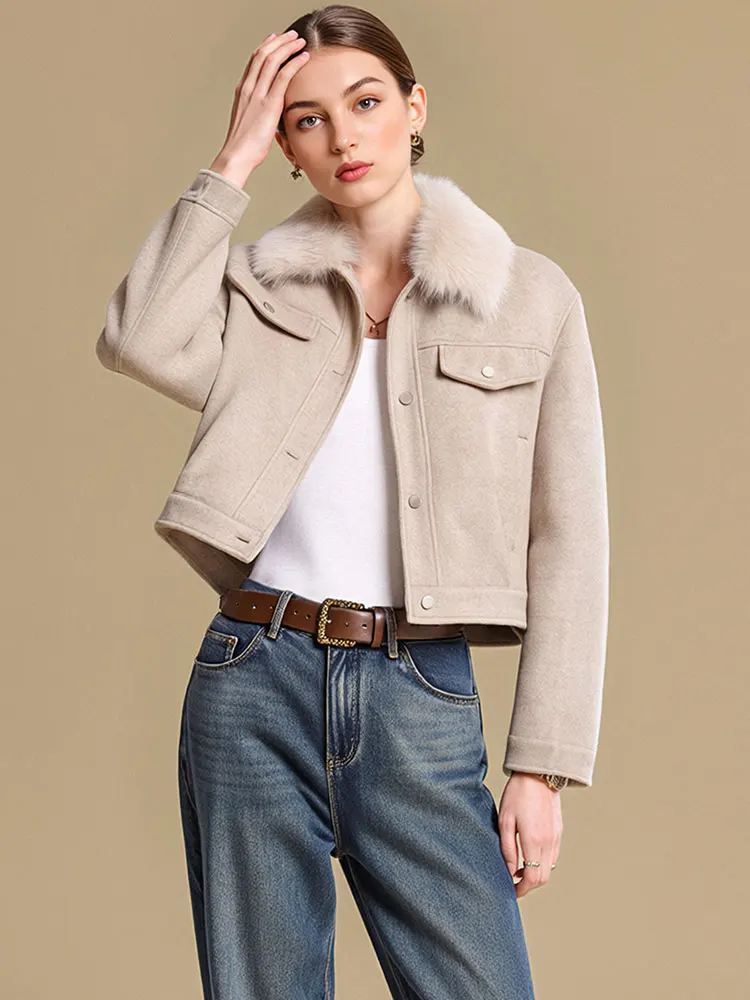 HH Women Elegant Fashion Solid Faux Fur Collar Coat Vintage Long Sleeve Single Breasted Cropped Jackets Casual Lady Streetwear