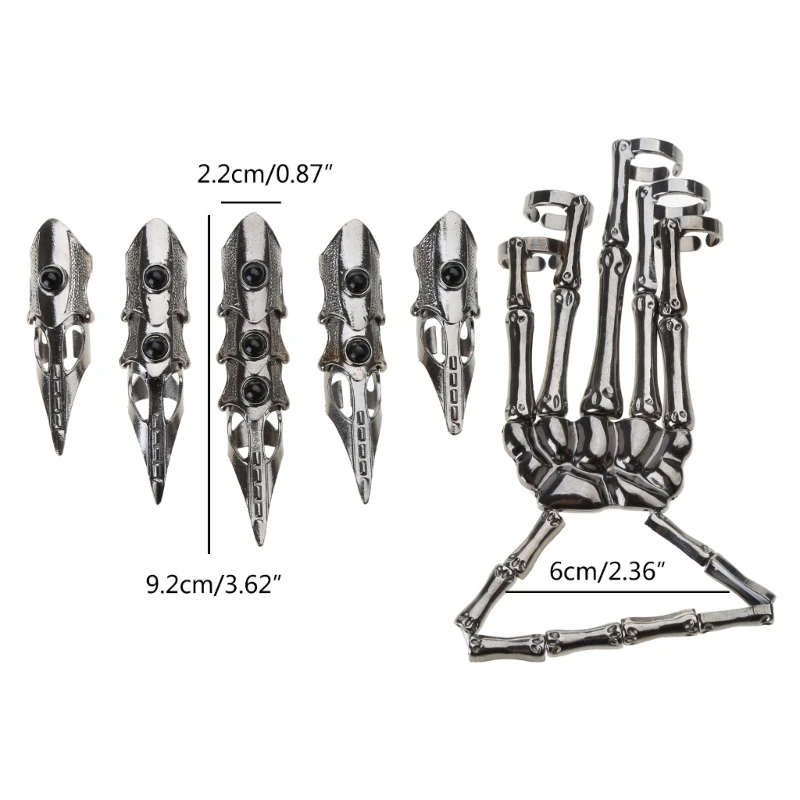 Gothic Punk Skeleton Hand Glove Adjustable Metal Finger Claw for Cosplay 6