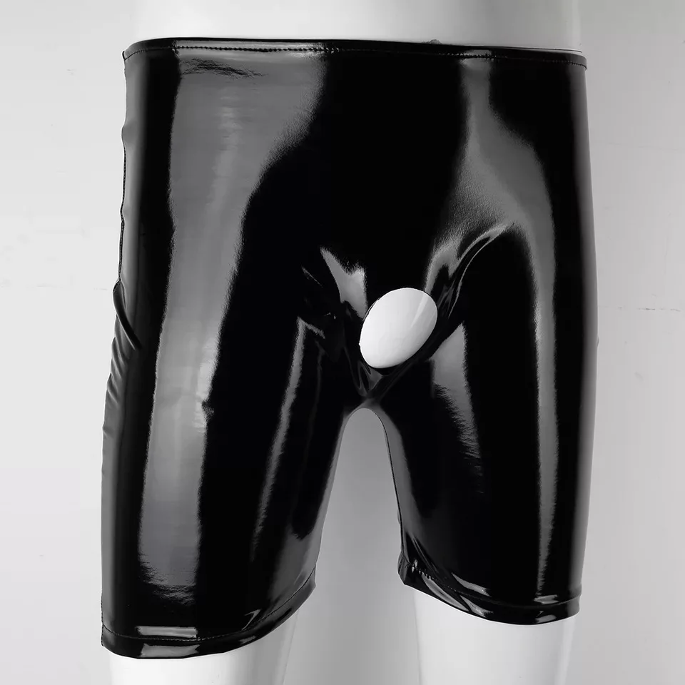 casual shorts for men S-5XL Mens Lingerie Latex Hole Panties Gay Underpants PVC Patent Leather Shorts Sissy Sexy Panties Crotchless Erotic Underwear best casual shorts