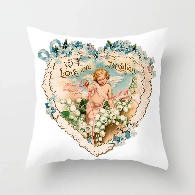 

Merry Christmas Decoration Cushion Cover 45x45cm Angel Santa Printed Pillow Cover Holiday Farmhouse Home Decorative Pillowcase