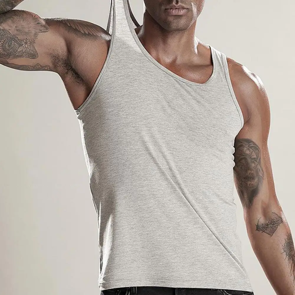 

Bottoming Shirt Men's Slim Fit Sleeveless Gym Tank Top with Sweat Absorption Quick-drying Technology Solid Color O for Casual