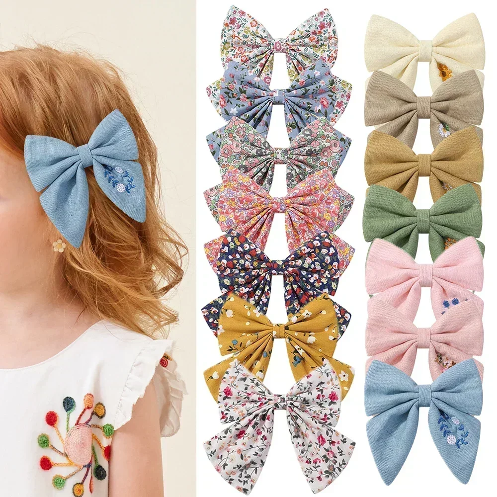 1PC Sweet Floral Cotton Kids Bows Hair Clip  Fashion Print Cheer Up Bowknot Hair Barrette for Women Girls Hairpin Accessories 4