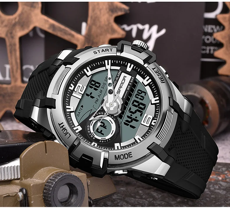 Sanda new male Sports Watch personality cool waterproof electronic watch fashion large dial double watch man watch