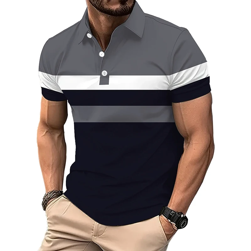 Summer Striped 3D Printed Polo Shirts Men's Fashion Streetwear Oversized Button Lapel Short Sleeve Shirt Tees Tops Man Clothing 17 S9457896d99dc44819ab1527a2b950db59