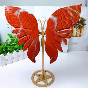 Natural Red Jasper Butterfly Wings Crystal Carving Quartz Healing Crafts Gift Room Decor Home Decoration 1pair