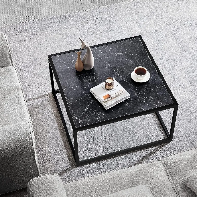 Black Coffee Table Small Square Coffee Table Simple Modern Center Table for Living Room Home Office 27.6 * 27.6 * 15.7Inch Easy 2