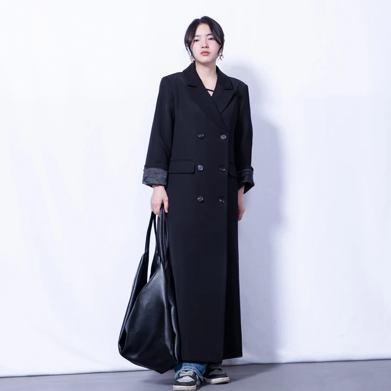 

Tall Women Maxi Suit Coat For Spring Autumn Winter Ultra X-long Trench Ankle Length Loose Design Black Gray Oversize Big Yards