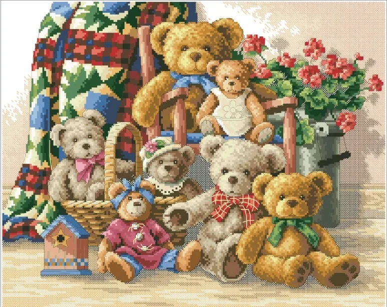 Bear club cross-stitch kit animal cartoon family DIY set DMC color 18ct 14ct 11ct cotton thread embroidery craft,cross stitch kit