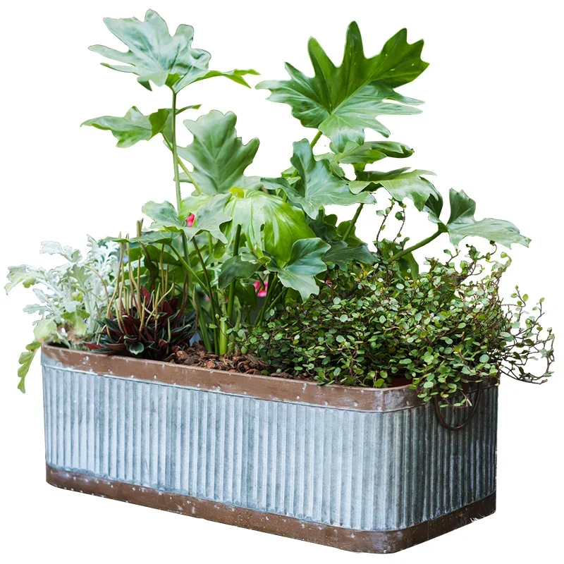 Cesta con asa de lata Retro, contenedor grande de flores y maceta para flores, caja de herramientas para artículos diversos, almacenamiento decorativo para jardín de comestibles