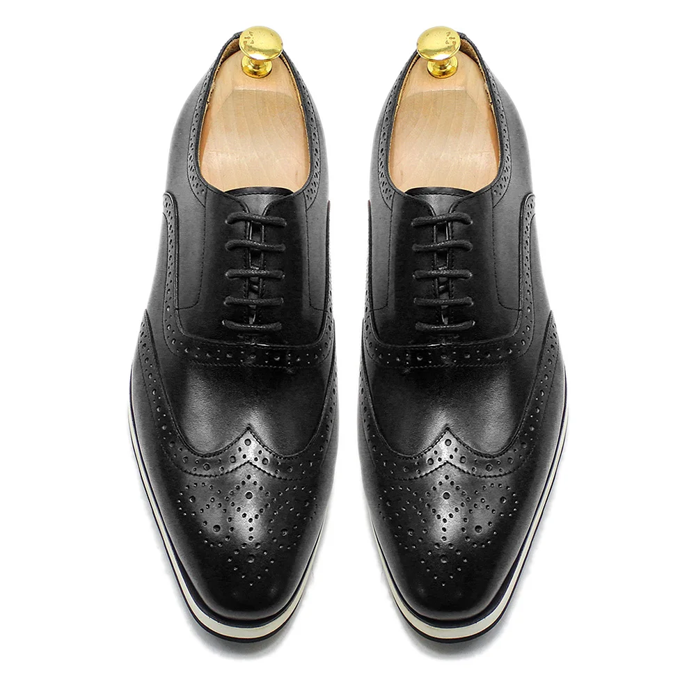 Summer Autumn Genuine Leather Wingtip Platform Mens Oxford