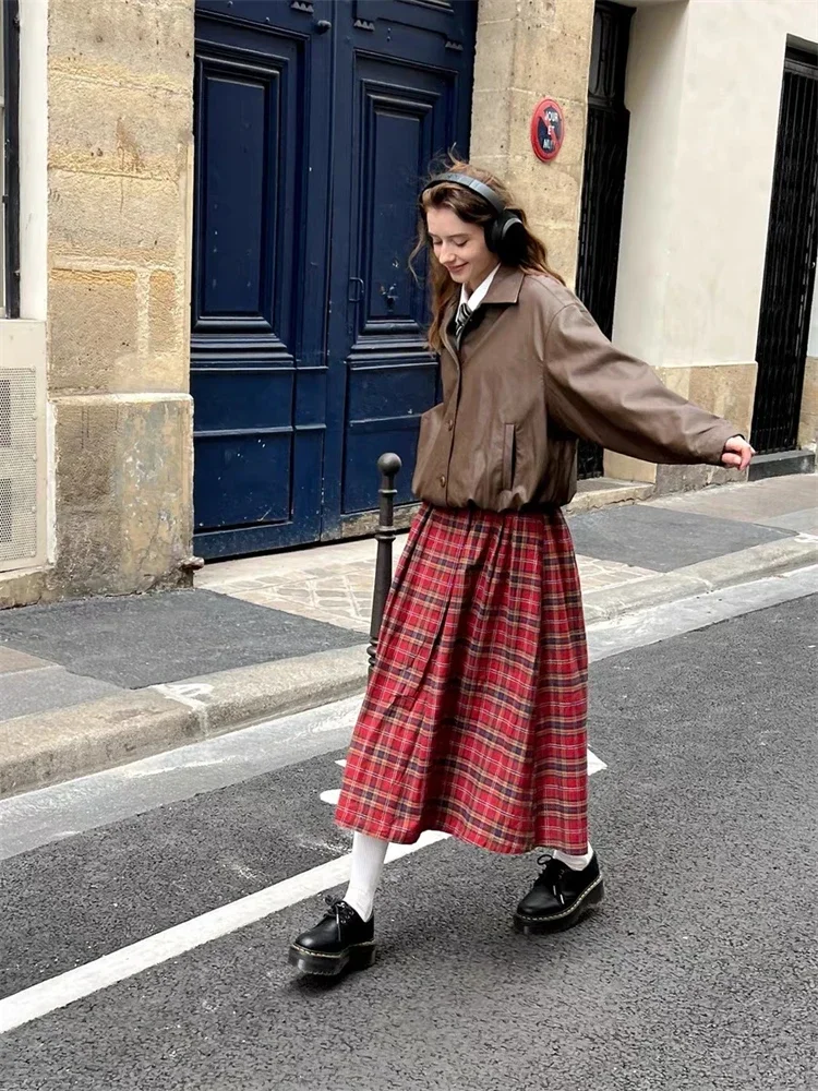 Faldas Largas A Cuadros Falda De Longitud Media A Cuadros Rojos
