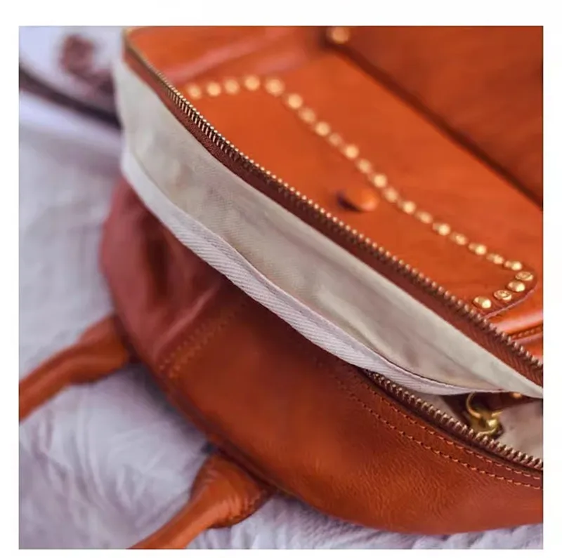 Pndme Outdoor Travel Designer hand gefertigte Echt leder Frauen Rucksack lässig Luxus natürliche echte Rindsleder weibliche Niet Schult asche – Detail 10