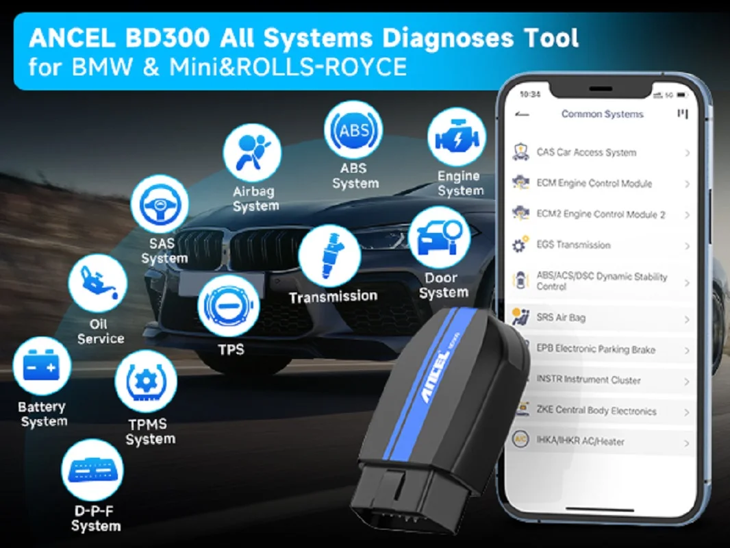 ANCEL BD300 OBD2 Scanner Full System Bluetooth Automotive Tool Scan ABS Airbag Transmission TPMS Error Code Reader for BMW  Mini 2