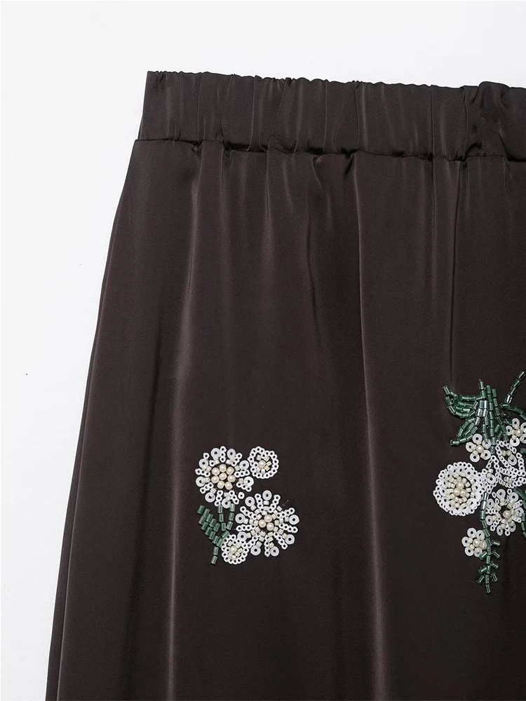 Women Bead Embroidery Midi Skirt Elegant Long Skirts 2026 New Fashion Shining Lady Spring Summer Evening Party Skirts ﻿Mujer