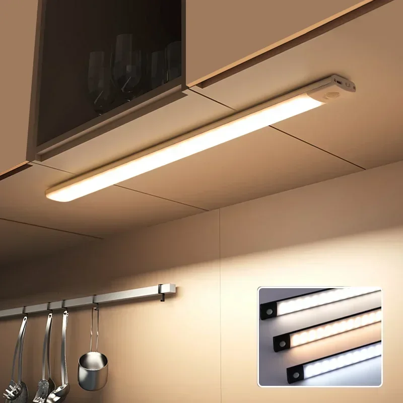 Sotto la luce dell'armadio sensore di movimento a LED luce notturna sottile USB ricaricabile lampade dimmerabili armadio da cucina armadio camera da letto illuminazione