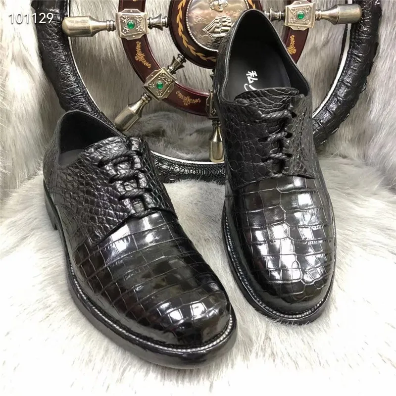 

Authentic Exotic Crocodile Skin Men's Casual Black Derby Shoes Genuine Alligator Leather Male Lace-up Round Toe Oxford Shoes