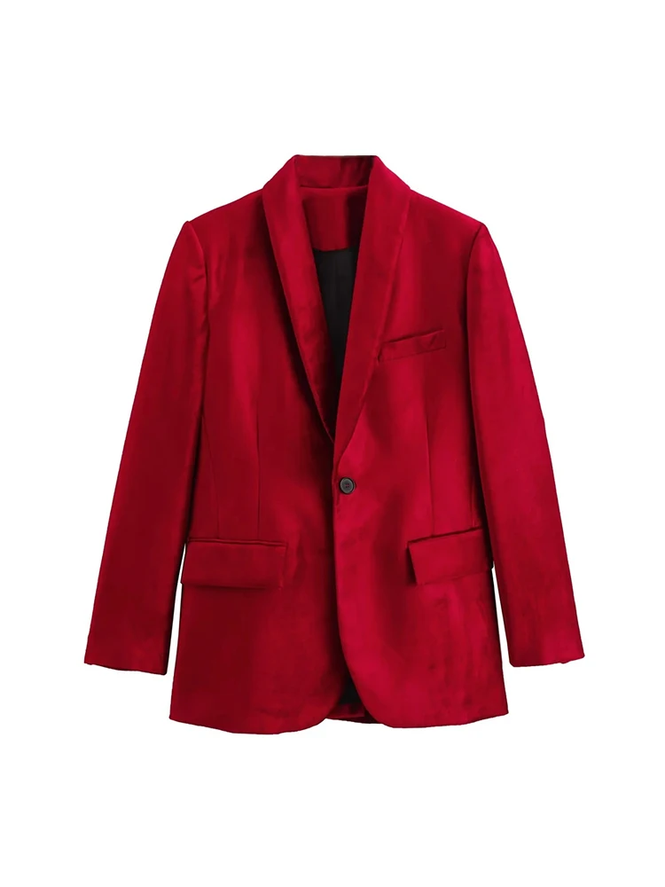 

Женский элегантный красный бархатный облегающий Длинный блейзер, верхняя одежда, шикарные женские весенние повседневные офисные куртки на одной пуговице, осень 2023