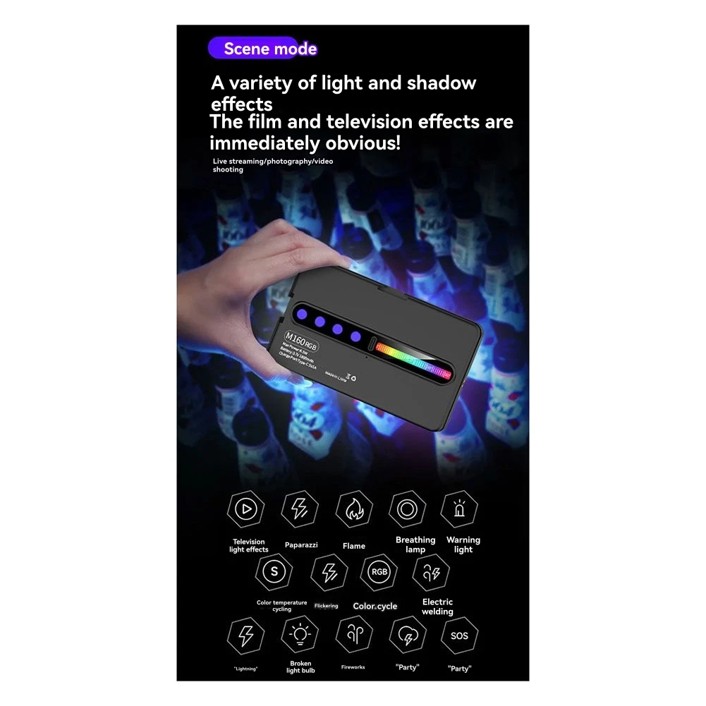 A73T 2025 RGB LED 카메라 폰 비디오 조명 풀컬러 충전식 디밍 가능 라이브 브이로그 사진 촬영 사진 스튜디오 램프