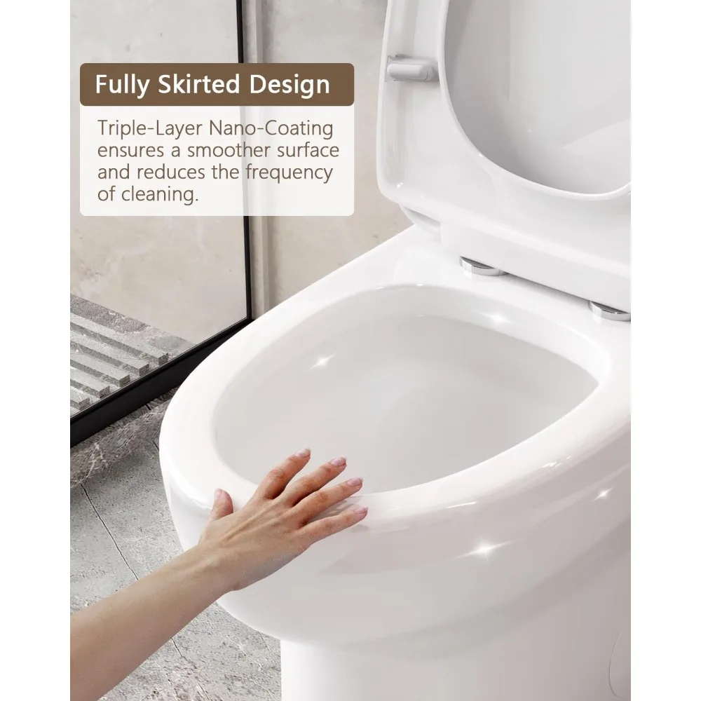 Elongated One Piece Toilet, Dual Flush 0.8/1.28 GPF Toilet with Comfortable Seat Height, Powerful & Quiet Modern Standard Toilet 6