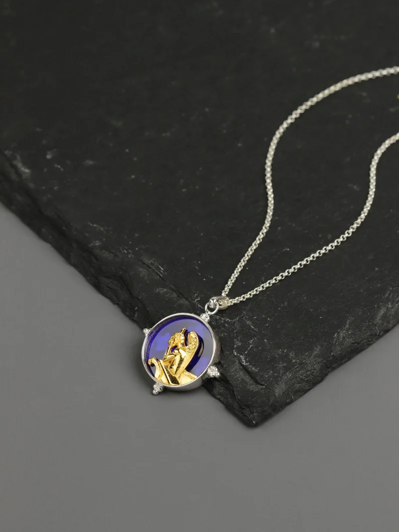 Silver Blue Glass Round Pendant