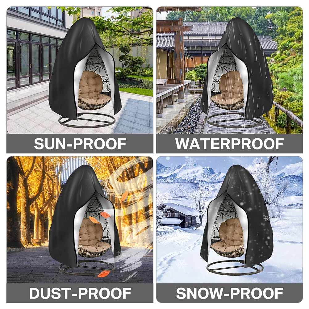 Patio Hanging Egg Chair Cover with Zipper Waterproof Windproof Swing Chair Covers with Buckle Outdoor Weather Resisatant 2