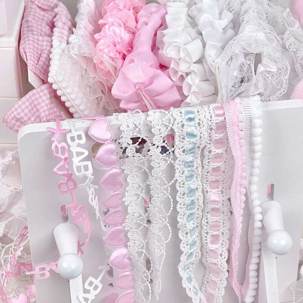 1M Lace Strips for DIY Card Cover Decor Handmade Material Photocard Holder Girls Sweet Plaid Lace Strips DIY Sewing Supplies 4