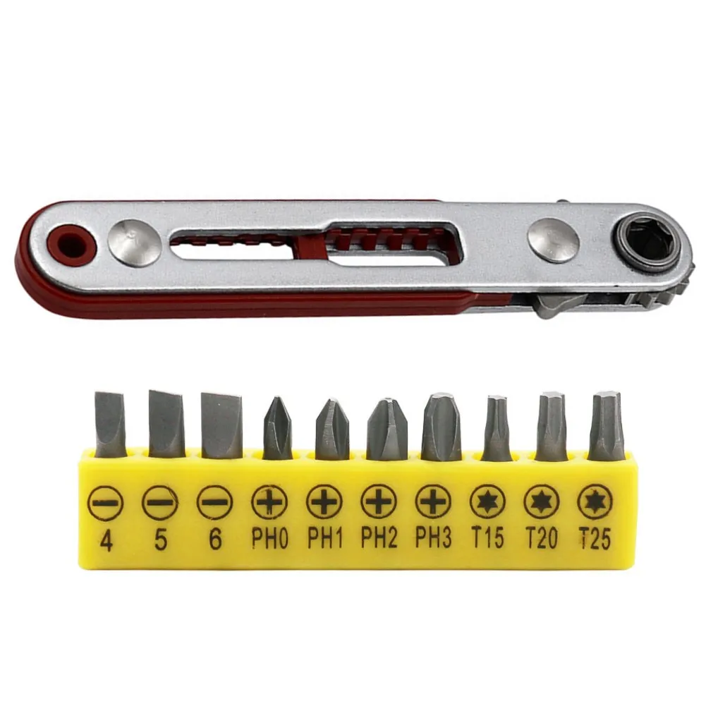 

Flat Head Mini Ratchet Wrench 90 Degree Offset Screwdriver Handle With 1/4 Hex Shank Screwdriver Bits Ratchet Screwdriver Tools