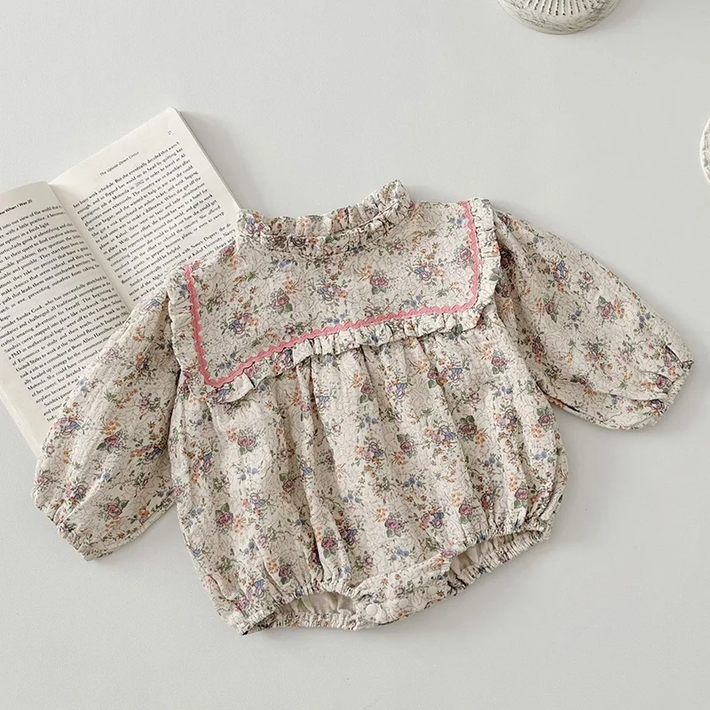 

2024 New Spring 0-24M Children Clothes Newborn Baby Girls Bodysuits Long Sleeved Cotton Print Infant Baby Girls Jumpsuit